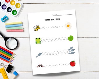 Preschool Worksheet- Trace The Lines- Pre-k Curriculum Worksheets- Printable Preschool Activities - Preschool Learning Worksheets