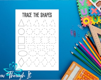 Preschool Shapes - Trace The Shapes- Pre-k Curriculum Worksheets- Printable Preschool Activities - Preschool Learning Worksheets