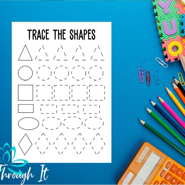Preschool Shapes - Trace The Shapes- Pre-k Curriculum Worksheets- Printable Preschool Activities - Preschool Learning Worksheets
