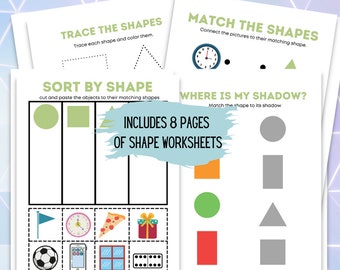 Preschool Shapes Worksheets: Trace, Match, Sort - 8 Page Activity (Digital Download)