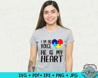 Autism Awareness SVG: Puzzle Piece Heart - I Am His Voice (Digital Download)