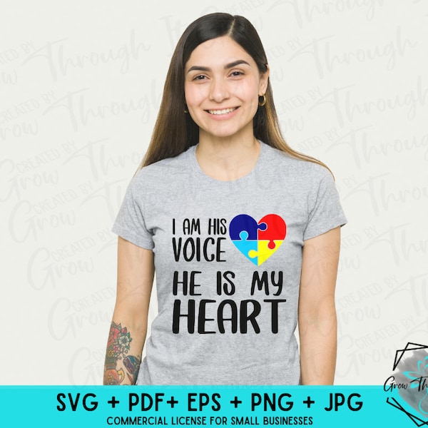 Autism Svg - I Am His Voice - He Is My Heart - I Am Her Voice -Puzzle Piece Heart - Autism Awareness - Autism Mom- Autism Shirts