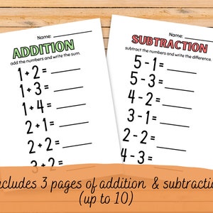 Kindergarten Worksheets - Addition - Subtraction- First Grade Curriculum Worksheets- Printable Math Lessons - Educational