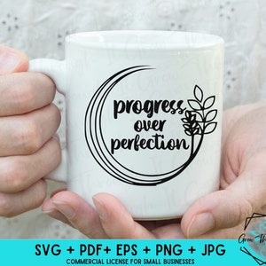 Citas inspiradoras - Progreso sobre la perfección - Cita motivacional SVG - Archivo de corte SVG - Decoración motivacional - Amor propio - Imprimible digitalmente