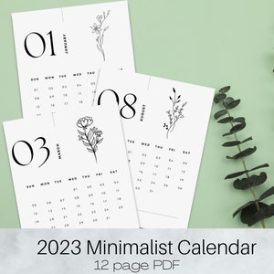 2023 afdrukbare planner - minimalistische kalender - 12 maanden wandkalender