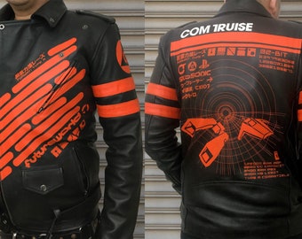CUSTOM Hand-painted retrowave cyber-punk Com Truise wave racer jacket Any Size! Designed any way you want