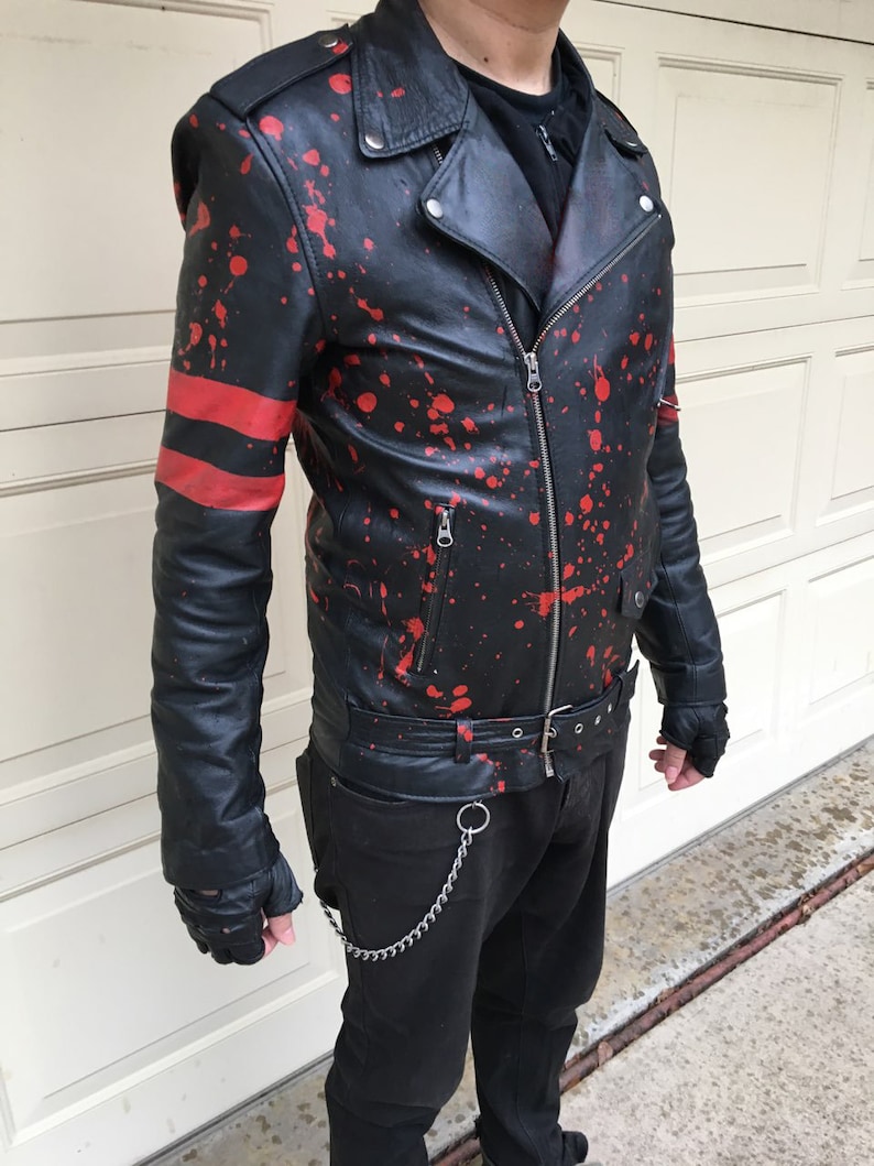 CUSTOM Hand-painted punk bloody Punisher leather biker jacket. | Etsy