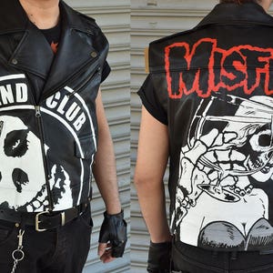 CUSTOM Hand-painted horror-punk Misfits Fiend Club leather vest (or jacket) (without spikes or studs) Any size, any way you want.
