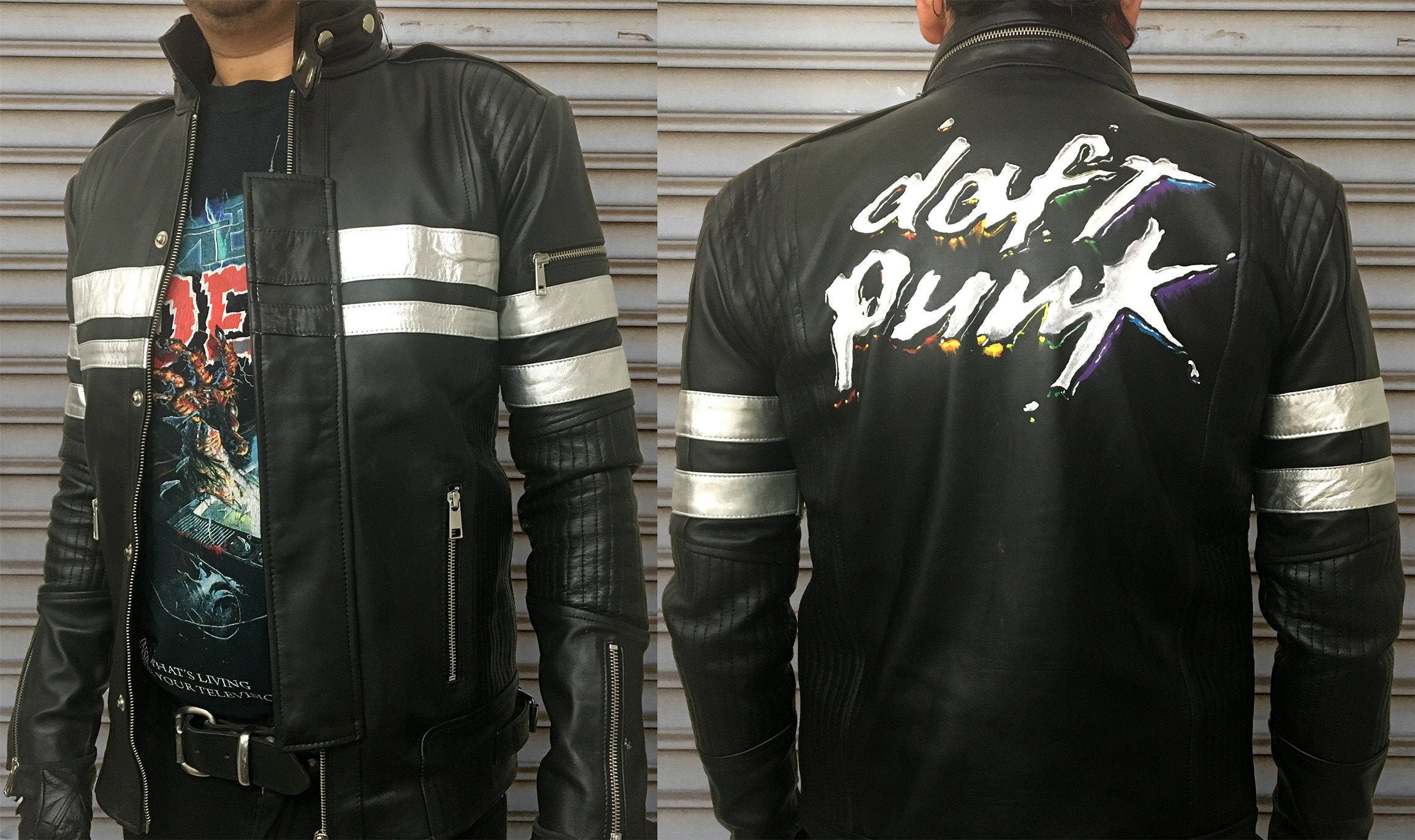 Daft Punk Denim Jacket With Patches In Black - USA Jacket