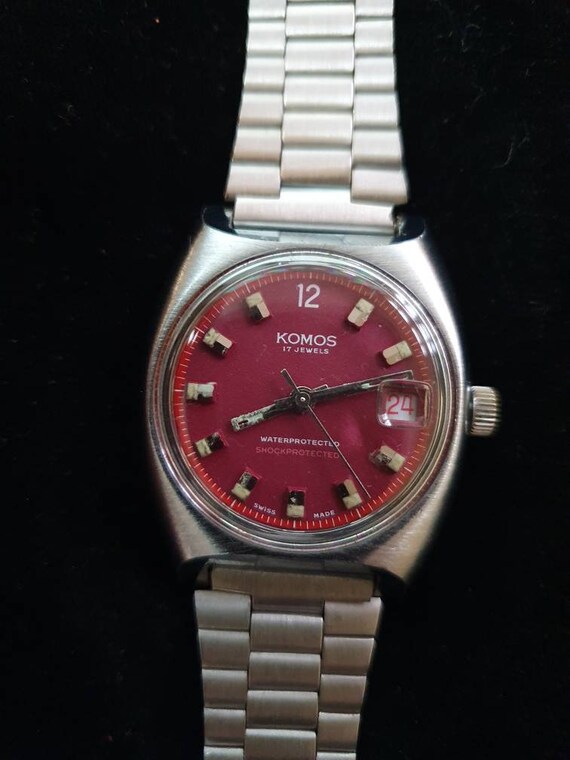 Rare Vintage Komos Manual Wind Watch 1970s Very Retro and Chunky