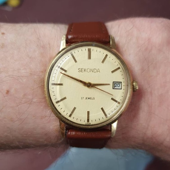 Buy Rare Vintage Sekonda Manual Wind. Date Aperture. Gold Plated