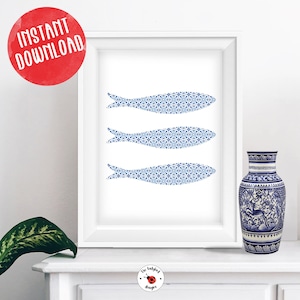 Tile Pattern Portuguese Sardines Printable Wall Art