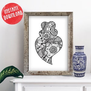 Cartel del Corazón de Viana, Arte de Portugal, Símbolo Tradicional de Portugal, Arte de Viana, Corazón en mandala, Regalo del Día de la Madre