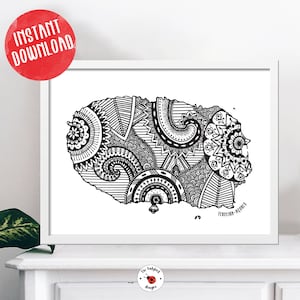 Terceira Portugal Azores Island Printable Mandala Map, Country Map Poster