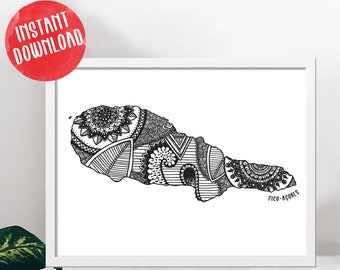 Pico Azores island print, Portugal Island Printable Mandala Map, Country Map Poster, Azores map poster