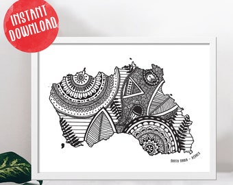 Santa Maria Portugal Azores Island Printable Mandala Map, Country Map Poster