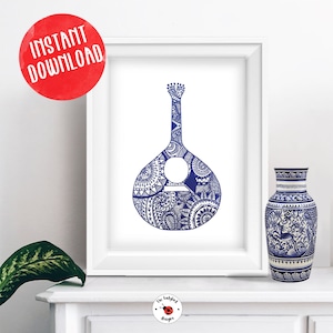Mandala blaue portugiesische Gitarre, digitales Poster
