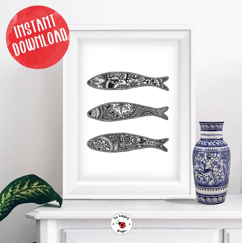 Poster Portuguese Sardines Illustration Printable Wall Art Etsy