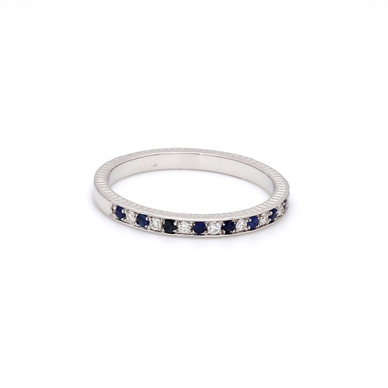 Blue Sapphire and Diamond Eternity Wedding Band Ring anniversary gift gift for her September birthstone Ring Minimalist Band Ring