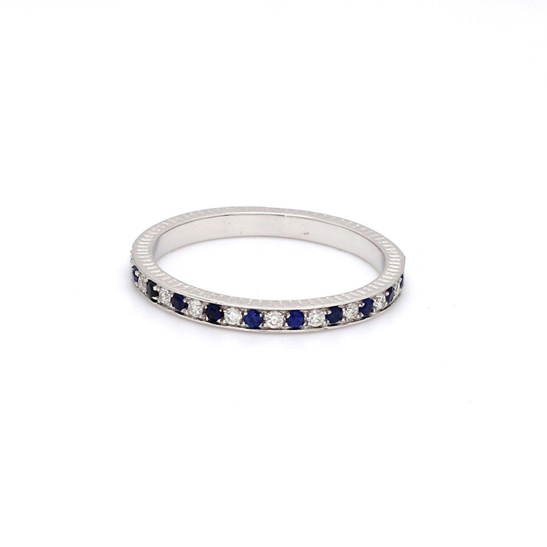 Blue Sapphire and Diamond Eternity Wedding Band Ring anniversary gift gift for her September birthstone Ring Minimalist Band Ring
