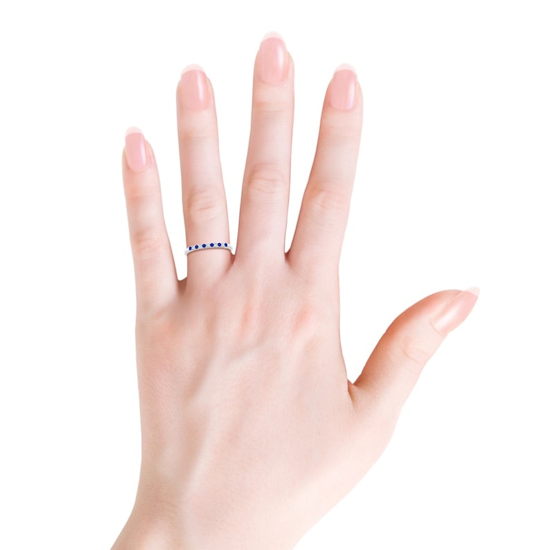 Blue Sapphire and Diamond Eternity Wedding Band Ring anniversary gift gift for her September birthstone Ring Minimalist Band Ring