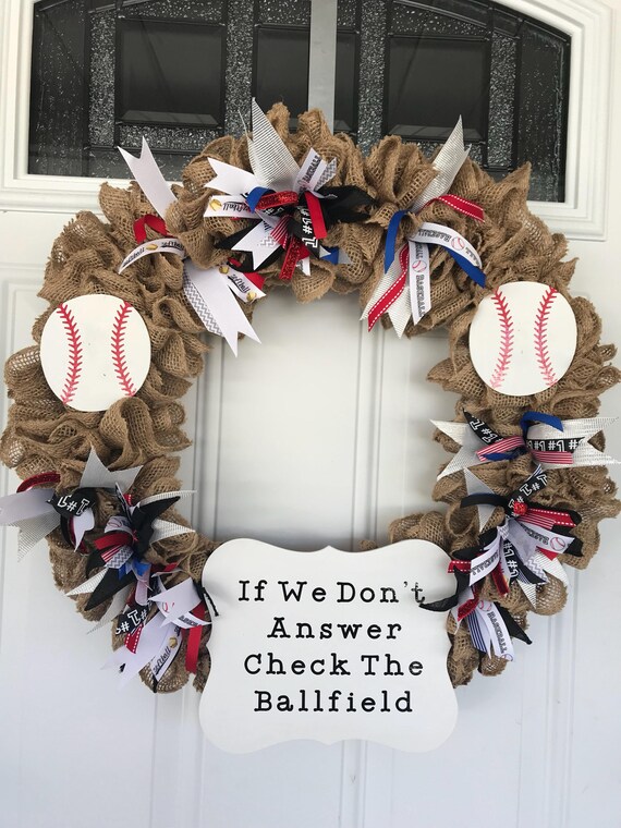 Baseball Wreath Burlap Front Door Wreath Etsy