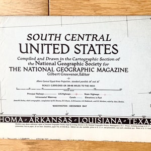 Mappa National Geographic degli Stati Uniti centro-meridionali del 1947