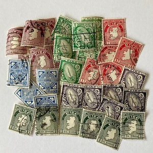 24 sellos postales irlandeses antiguos, 6 diseños para elegir