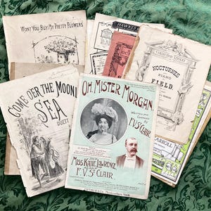 Antique Large Distressed Music Themed Ephemera For Crafting