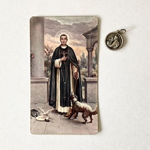 Carte de prière italienne vintage de Saint Martin de Porres et médaille relique - Fabriqué en Italie
