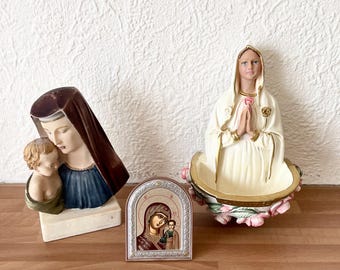 Vintage Religious Décor - Choice of Holy Water Font or Madonna & Child Statue Set