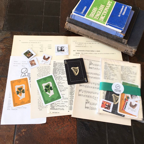 Irish Language Pack, 25 Vintage Celtic Language School Book Pages and Mixed Media For Crafting