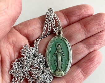 Green Miraculous Medal Necklace - Made in Italy