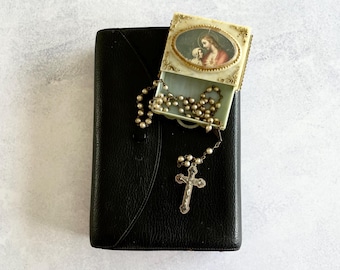 Vintage Catholic Prayer Book, Rosary Beads & Italian Rosary Box