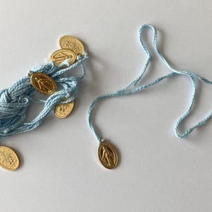 Miraculous Medal on Blue String – Set of 7 Gold Color – Made in Italy