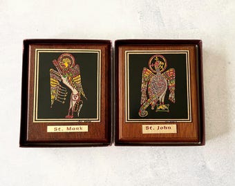 Vintage Signed Irish Wall Plaques - St Mark Winged Lion & St John Eagle