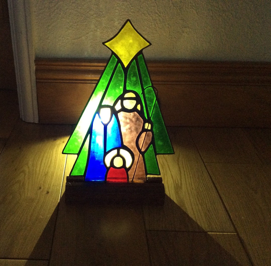 Vintage Stained Glass Nativity Scene Etsy