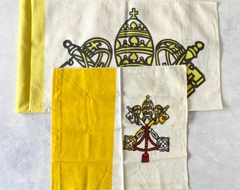 Vintage Vatican Flags Set of 2 – Cotton Papal Flags (Large & Small)