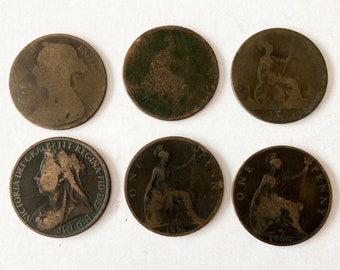 6 Irish Coins - British Victorian Pennies #5
