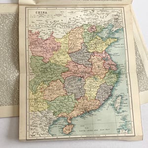 1925 Karte von China + Geschichte Ephemera
