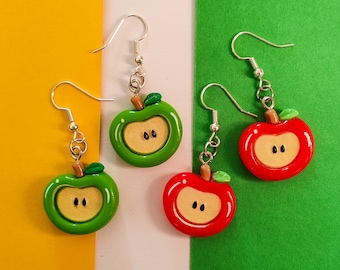 Green and red apple earrings