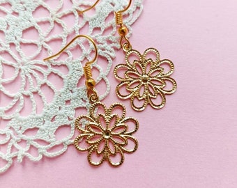 Golden flower earrings