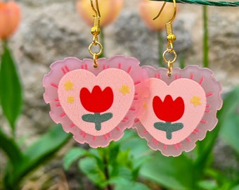 Pendientes corazón y tulipanes