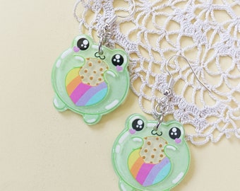 Rainbow frog earrings