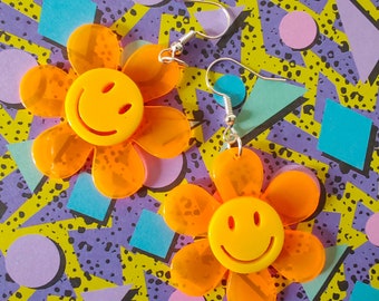 Boucles d'oreilles fleurs oranges smiley