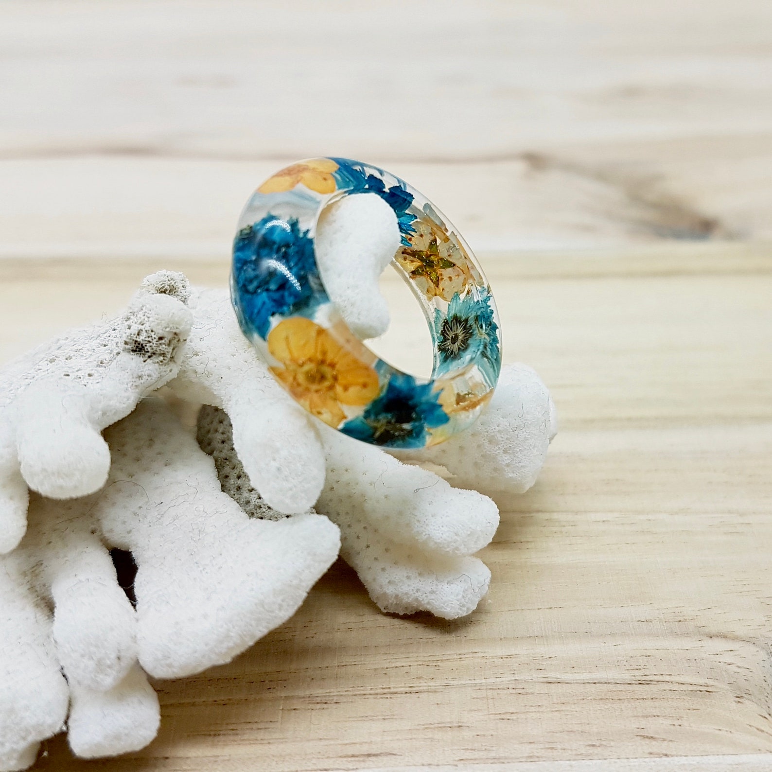 Floral resin ring pressed flower resin boho ring gardener Etsy