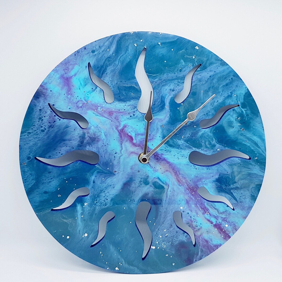 Blue Wall Clock, Ocean Theme Wall Clock, Resin Art Clock, Coastal Home