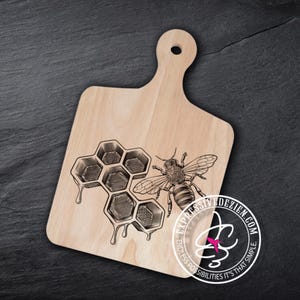 Sweet Honey Bee Design Wooden Serving Tray - Custom Engraved Charcuterie Cutting Board - Decorative Kitchen Gift
