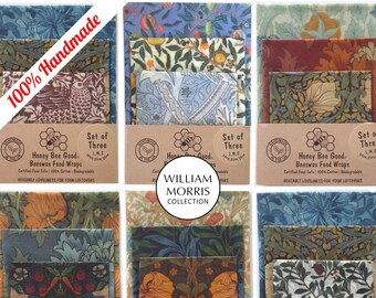 William Morris Reusable Beeswax Food Wraps | Certified Food Safe | Sets of 3 |All-Natural Food Safe Eco-Friendly Wax Wrap| Birthday Gift