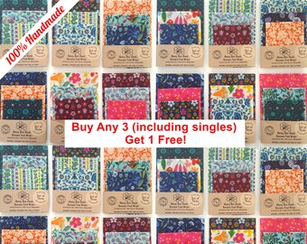 BUY 3 GET 1 FREE Reusable Beeswax Food Wraps, Set of 3, Sandwich, Single, Handmade Biodegradable Wax Wraps, Birthday present